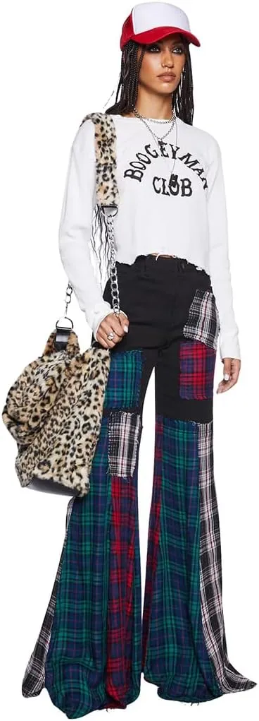 Dolls Kill Better Together Plaid Pants  Mixed Plaid, Wide Leg Pants, Perfect for Grunge Fashion