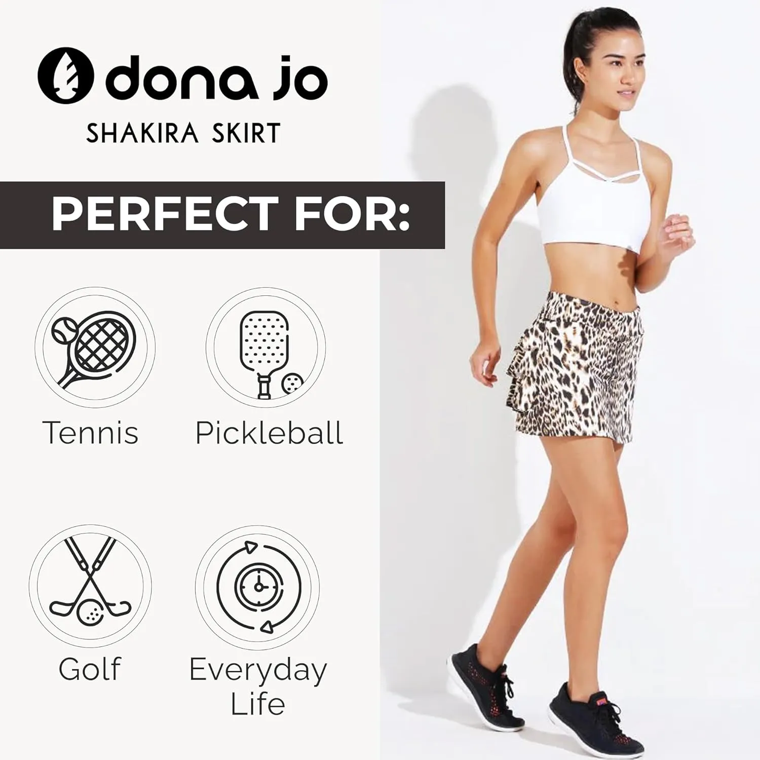 Dona Jo Shakira Skort for Women - Athletic Golf Skirt with Shorts & Pockets - Comfortable Active Wear for Tennis or Any Sport