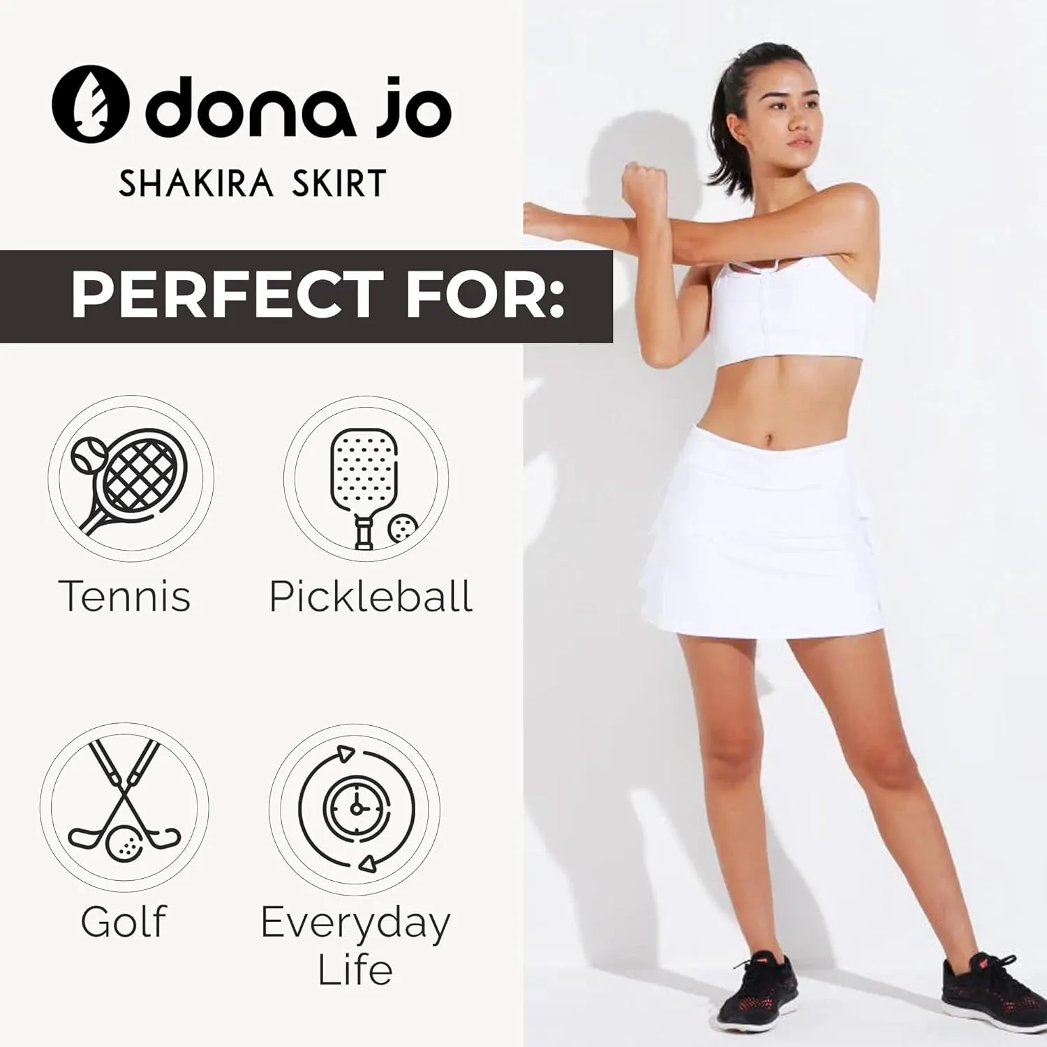 Dona Jo Shakira Skort for Women - Athletic Golf Skirt with Shorts & Pockets - Comfortable Active Wear for Tennis or Any Sport