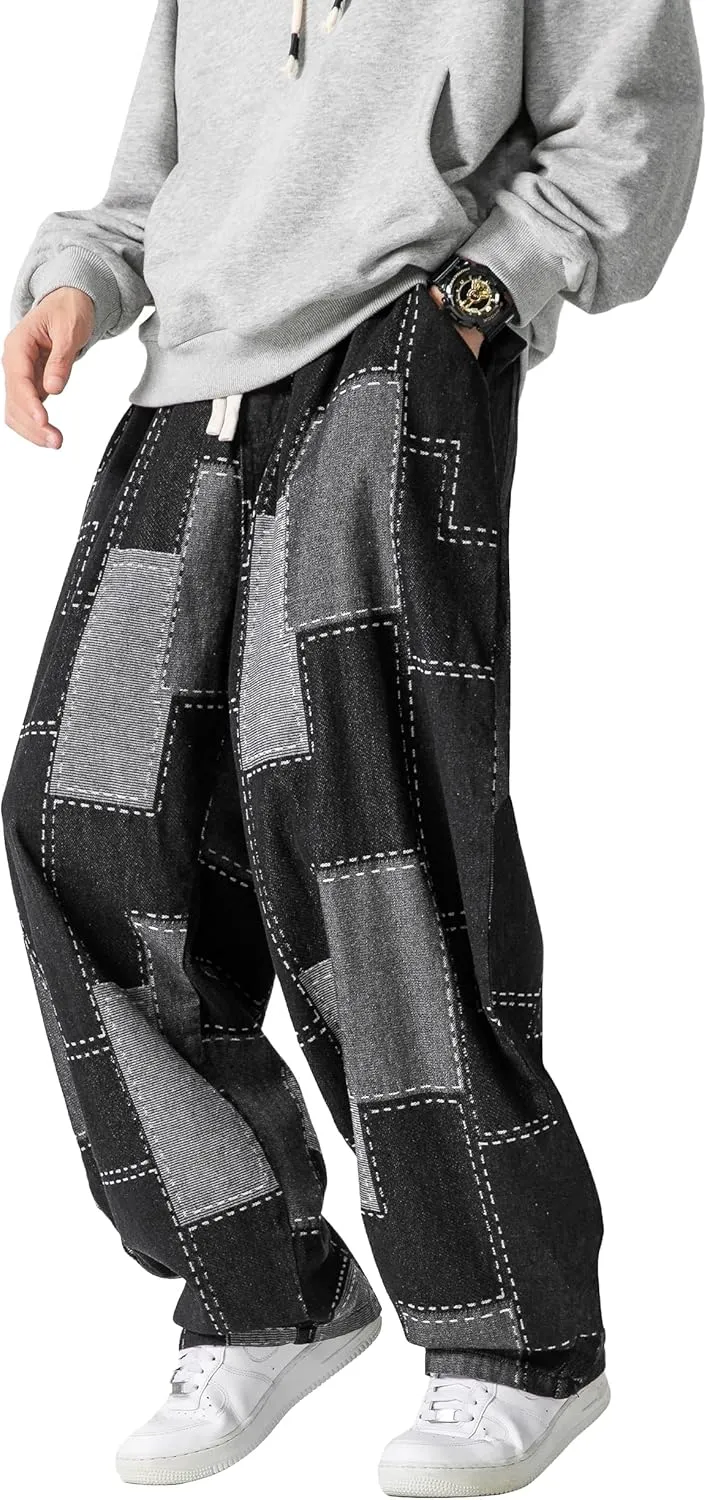 DOSLAVIDA Baggy Jeans for Men Wide Leg Hip Hop Jean Stylish Loose Fit Denim Pants Casual Streetwear Skateboard Pants