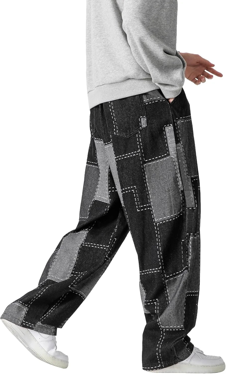 DOSLAVIDA Baggy Jeans for Men Wide Leg Hip Hop Jean Stylish Loose Fit Denim Pants Casual Streetwear Skateboard Pants