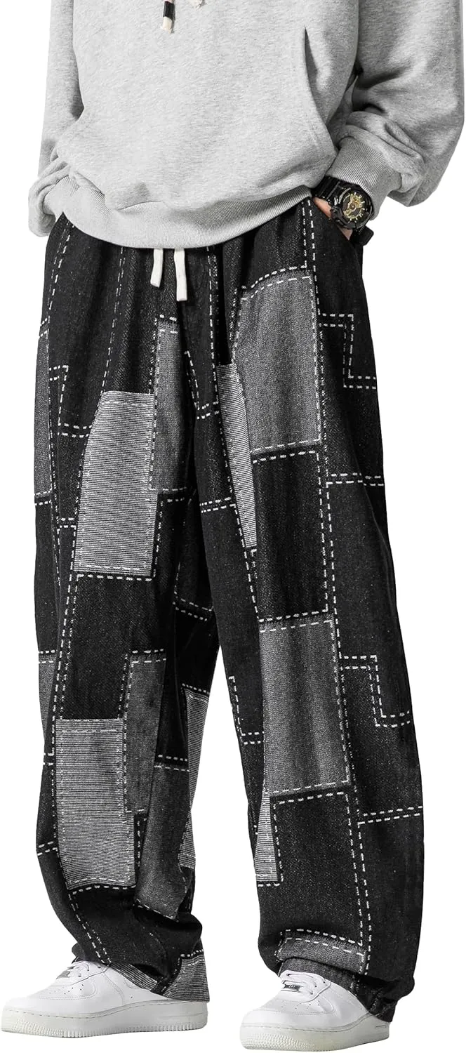 DOSLAVIDA Baggy Jeans for Men Wide Leg Hip Hop Jean Stylish Loose Fit Denim Pants Casual Streetwear Skateboard Pants