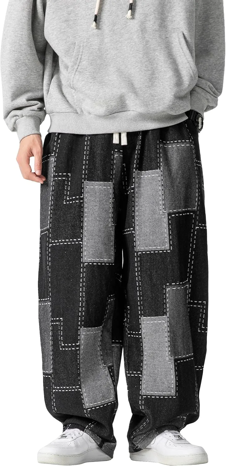 DOSLAVIDA Baggy Jeans for Men Wide Leg Hip Hop Jean Stylish Loose Fit Denim Pants Casual Streetwear Skateboard Pants