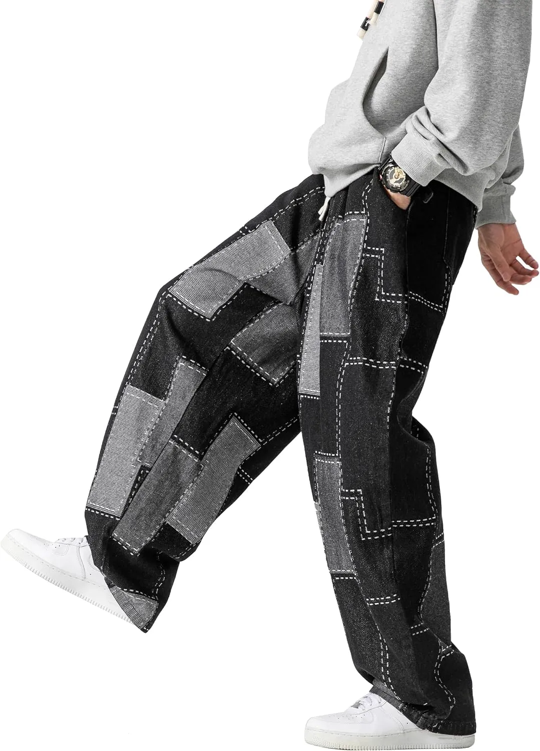 DOSLAVIDA Baggy Jeans for Men Wide Leg Hip Hop Jean Stylish Loose Fit Denim Pants Casual Streetwear Skateboard Pants