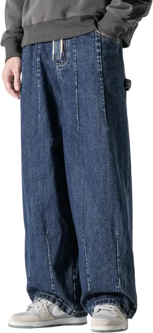 DOSLAVIDA Men's Hip Hop Jean Joggers Loose Fit Streetwear Biker Baggy Jeans Pants Stylish Printed Cargo Denim Pants