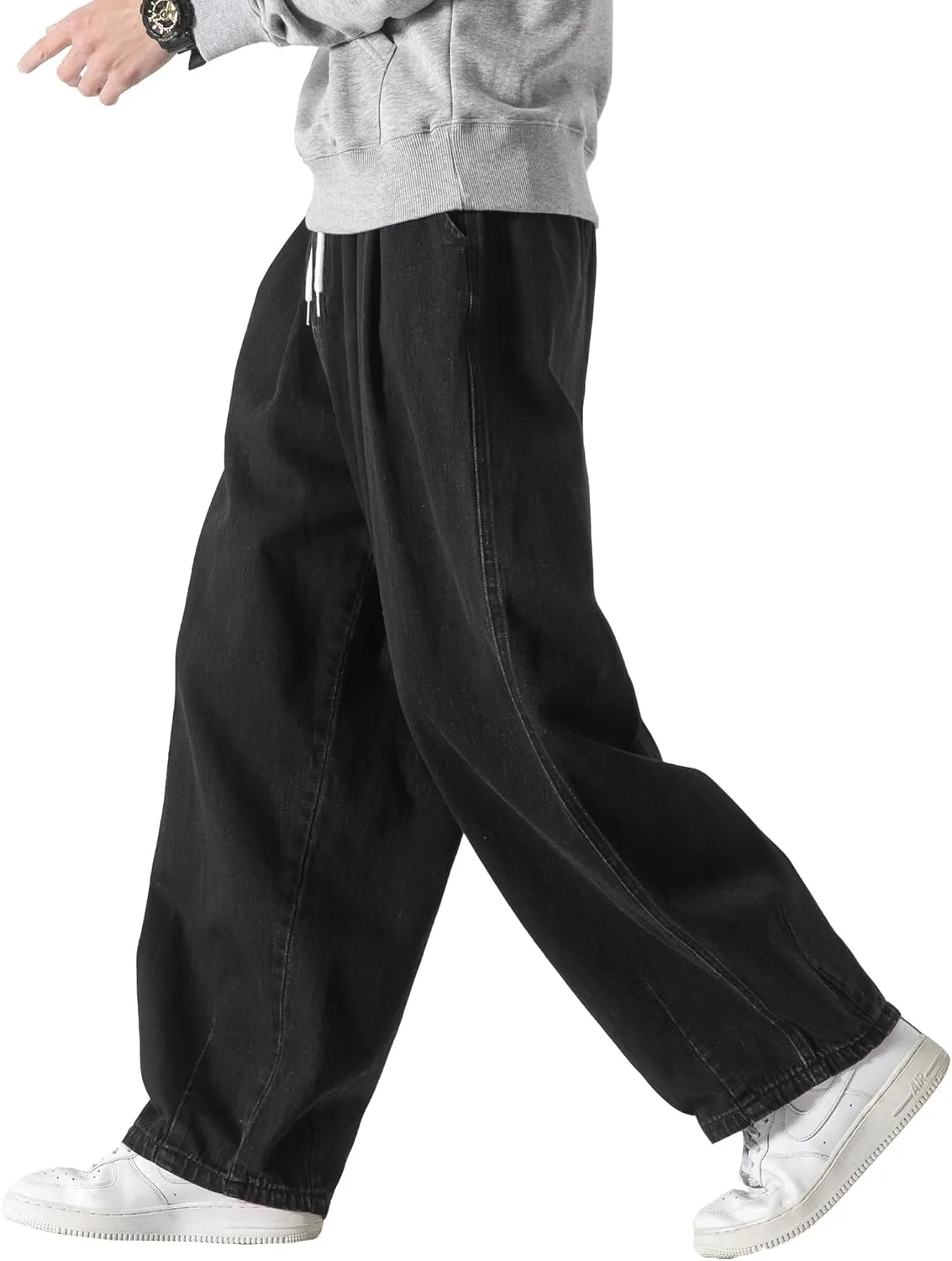 DOSLAVIDA Men's Hip Hop Jean Joggers Loose Fit Streetwear Biker Baggy Jeans Pants Stylish Printed Cargo Denim Pants