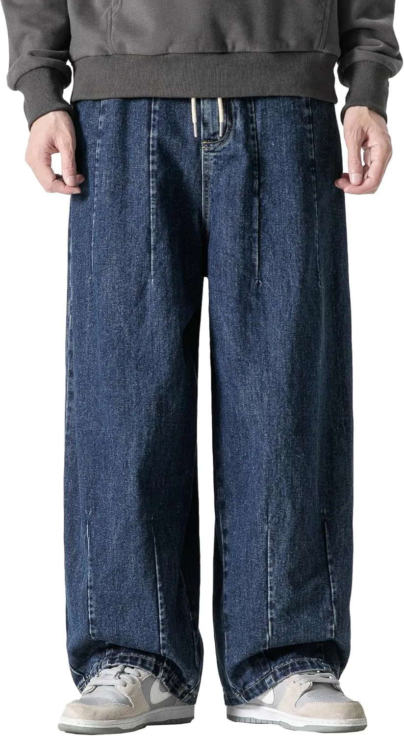 DOSLAVIDA Men's Hip Hop Jean Joggers Loose Fit Streetwear Biker Baggy Jeans Pants Stylish Printed Cargo Denim Pants