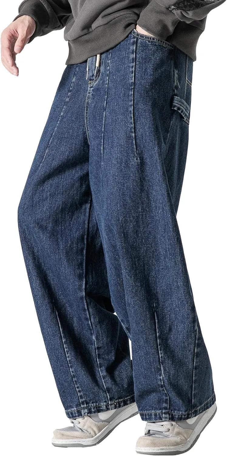 DOSLAVIDA Men's Hip Hop Jean Joggers Loose Fit Streetwear Biker Baggy Jeans Pants Stylish Printed Cargo Denim Pants