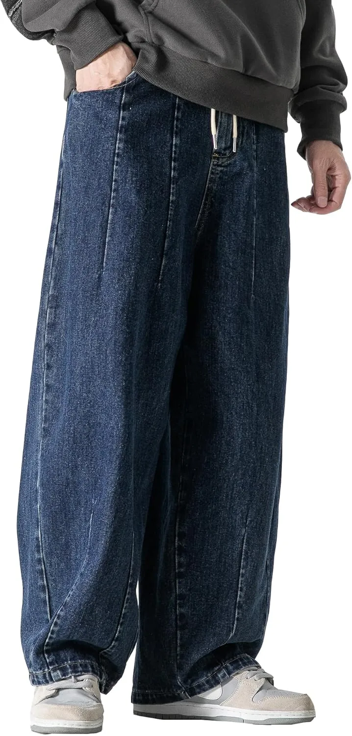 DOSLAVIDA Men's Hip Hop Jean Joggers Loose Fit Streetwear Biker Baggy Jeans Pants Stylish Printed Cargo Denim Pants