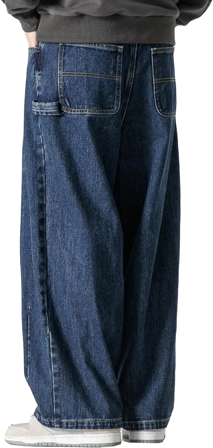 DOSLAVIDA Men's Hip Hop Jean Joggers Loose Fit Streetwear Biker Baggy Jeans Pants Stylish Printed Cargo Denim Pants