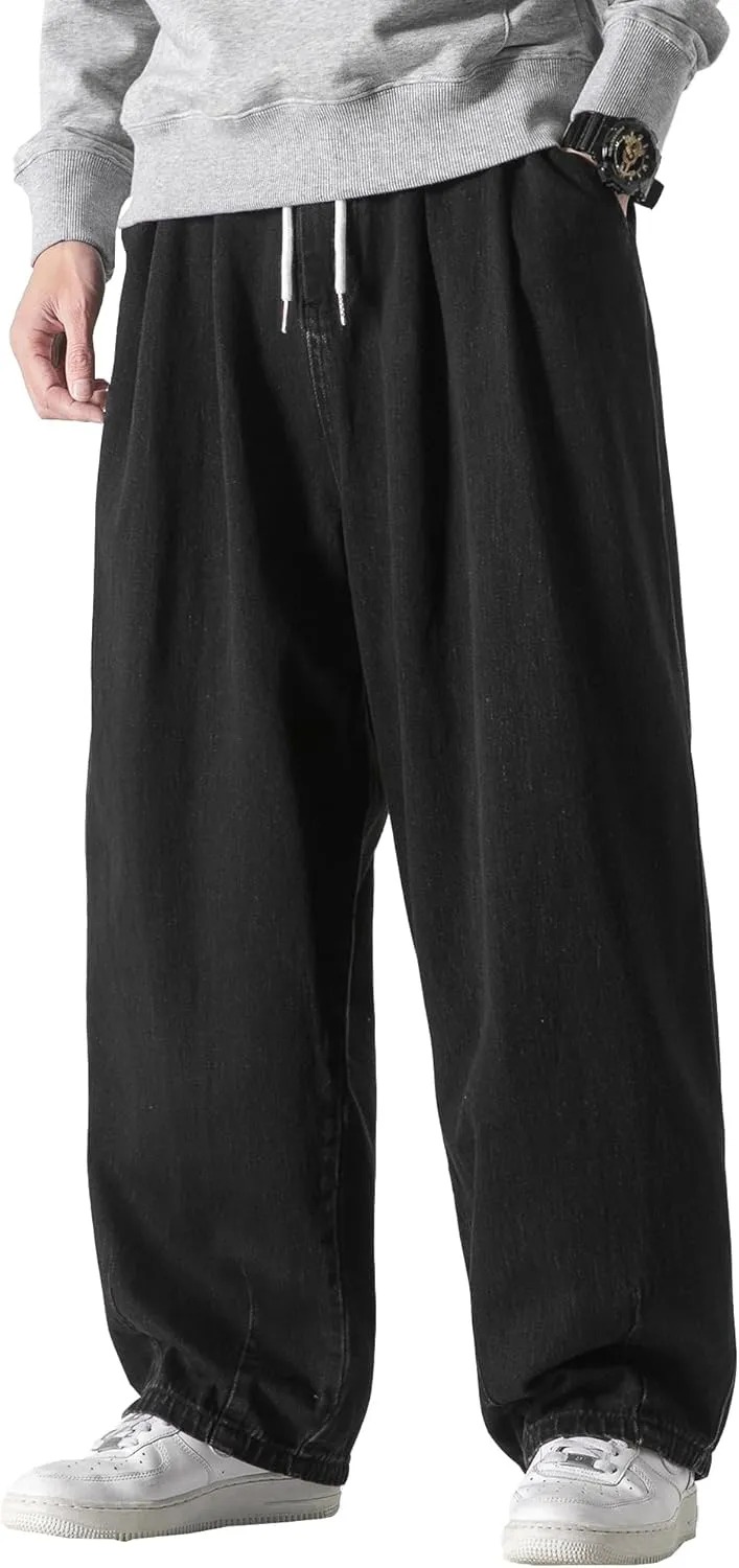 DOSLAVIDA Men's Hip Hop Jean Joggers Loose Fit Streetwear Biker Baggy Jeans Pants Stylish Printed Cargo Denim Pants