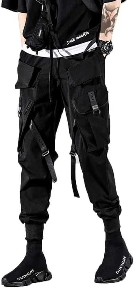 DUDHUH Cargo Pants for Men Techwear Hip Hop Harem Pants Streetwear Fashion Mens Tactical Track Jogger Pants