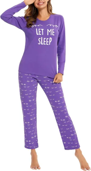 EISHOPEER Women's 2 Piece Cotton Long Sleeve Pajamas Set Cute Print Top and Pants Pjs Loungewear Sleepwear Sets