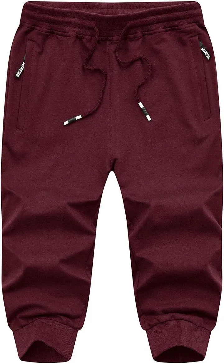 EKLENTSON Men's 3/4 Jogger Capri Pants Elastic Waist Below Knee Shorts Workout Gym Running Sweatpants with Zip Pockets