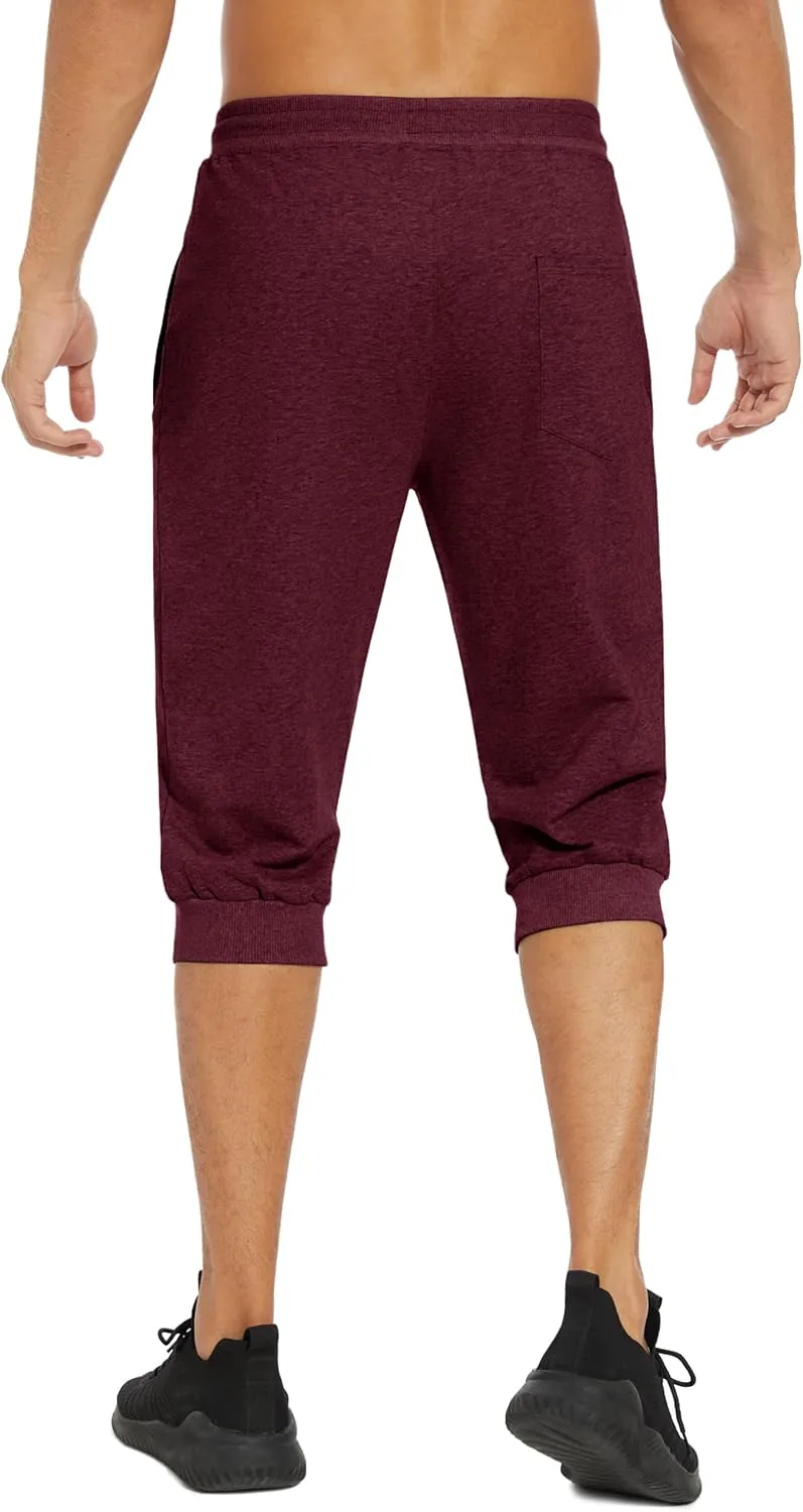EKLENTSON Men's 3/4 Jogger Capri Pants Elastic Waist Below Knee Shorts Workout Gym Running Sweatpants with Zip Pockets