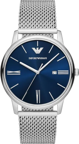 Emporio Armani Men's Three-Hand Date Silver-Tone Stainless Steel Bracelet Mesh Band Watch (Model: AR11571)