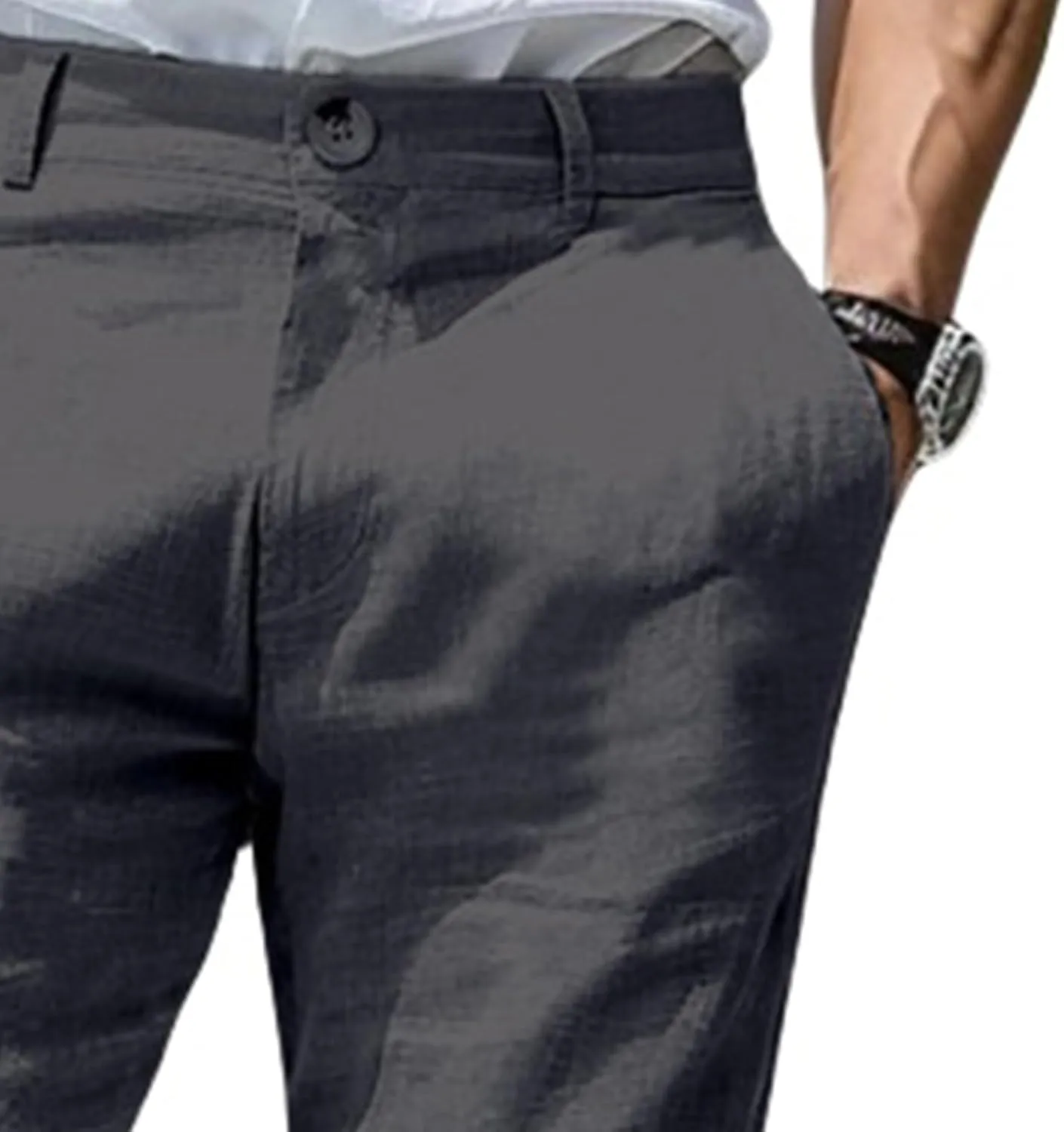 evzosrz Men's Slim-Fit Chino Jogger Pant, Cotton Linen Straight Trousers Casual Flat Front Design Comfortable Pants for Men