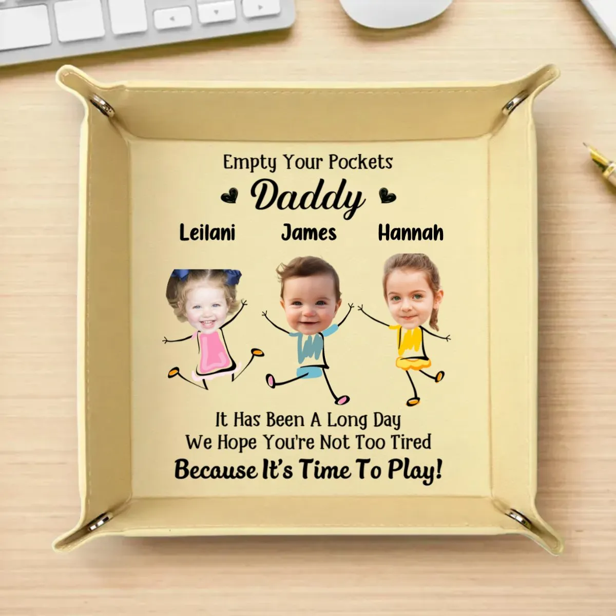 Family  - Empty Your Pockets Daddy - Personalized Leather Valet Tray