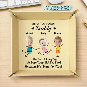 Family  - Empty Your Pockets Daddy - Personalized Leather Valet Tray