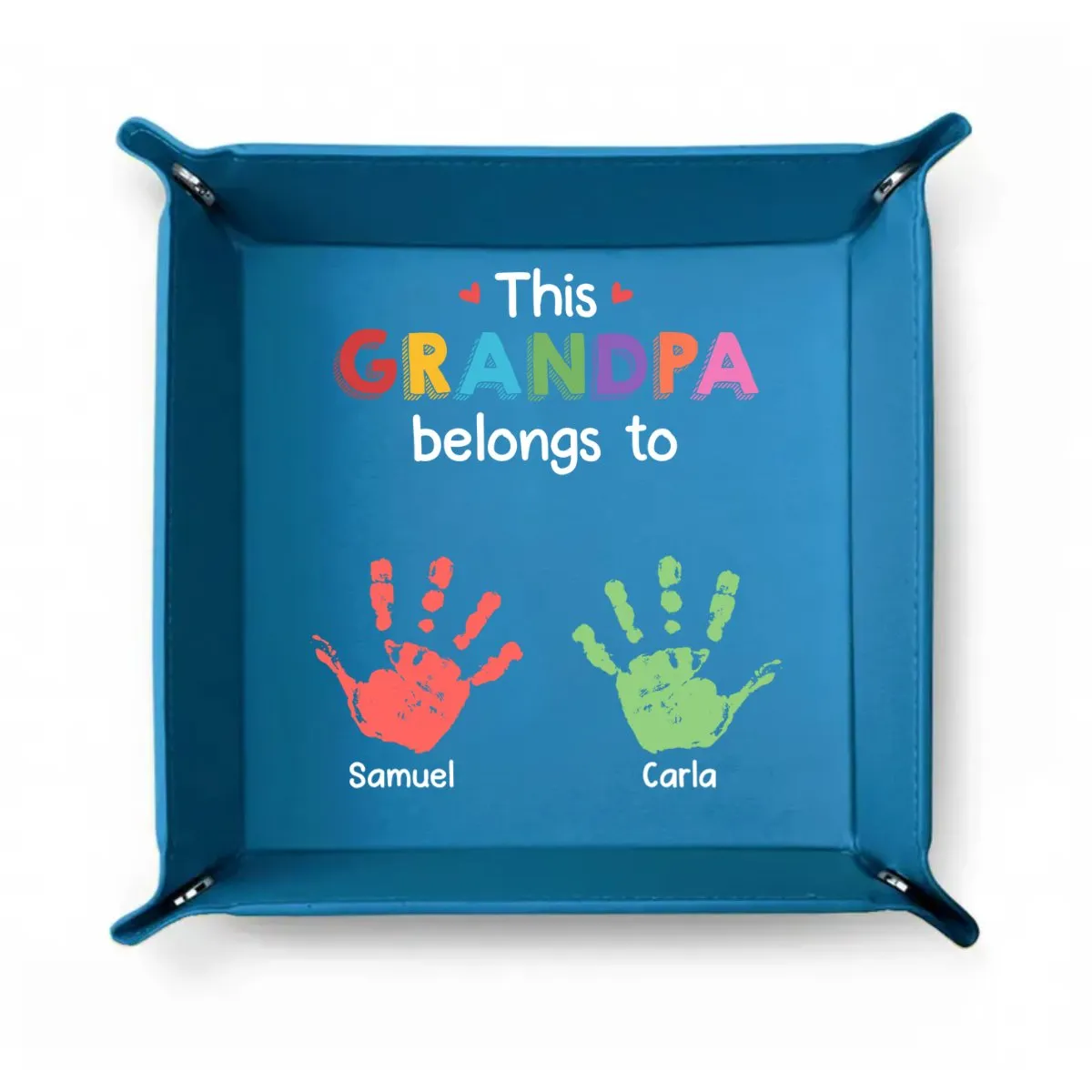 Family  - This Grandpa Belongs To Grandkids Kids - Personalized Leather Valet Tray