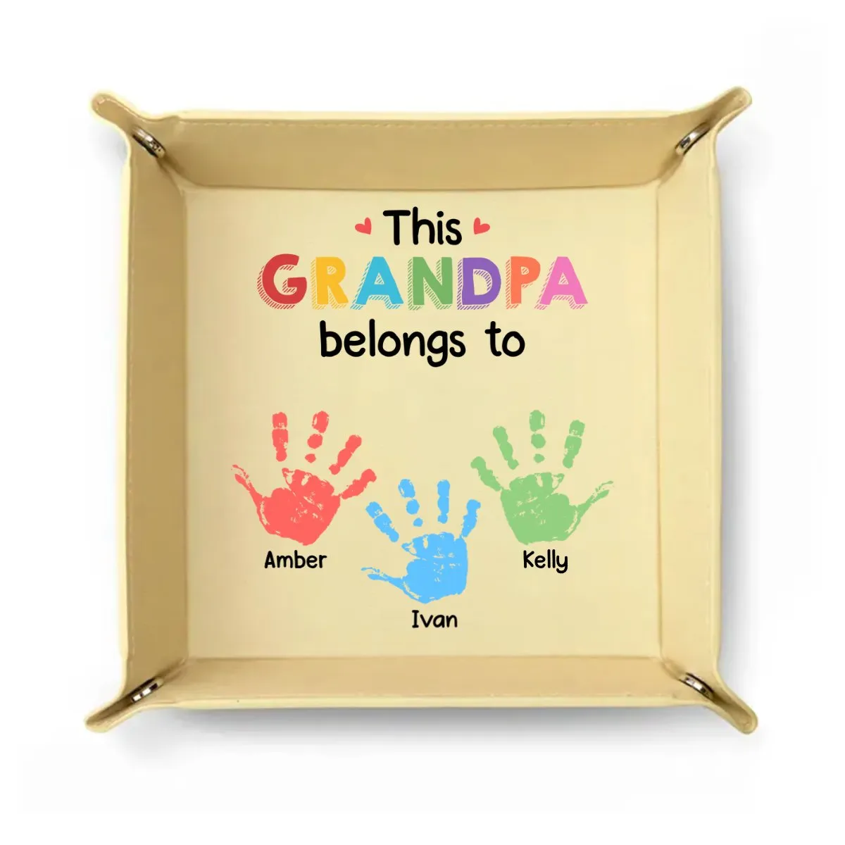 Family  - This Grandpa Belongs To Grandkids Kids - Personalized Leather Valet Tray
