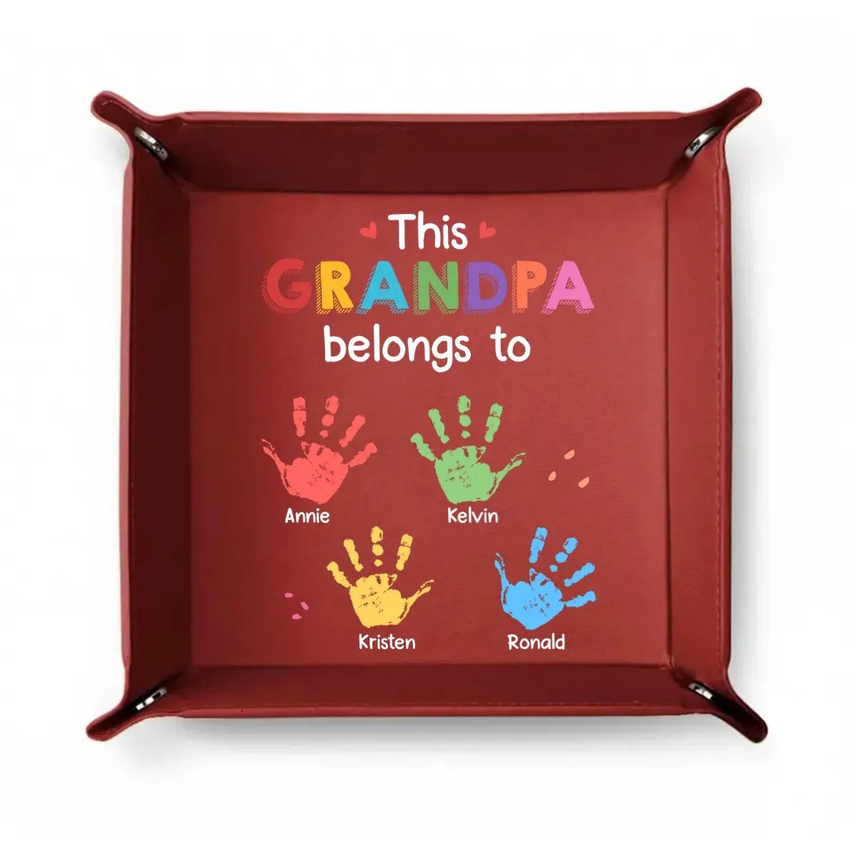 Family  - This Grandpa Belongs To Grandkids Kids - Personalized Leather Valet Tray