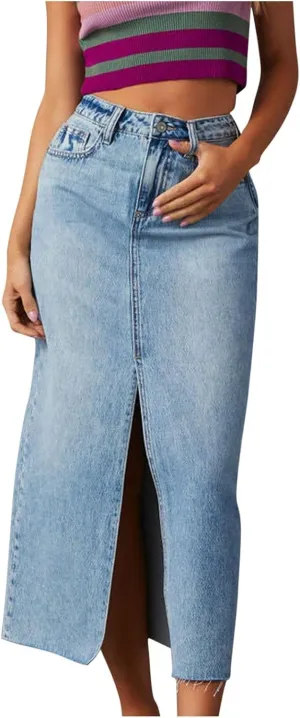 Fashion A-line Split Denim Skirt for Women Leisure High Waist Midi Skirts Comfortable Bodycon Going Out Skirts