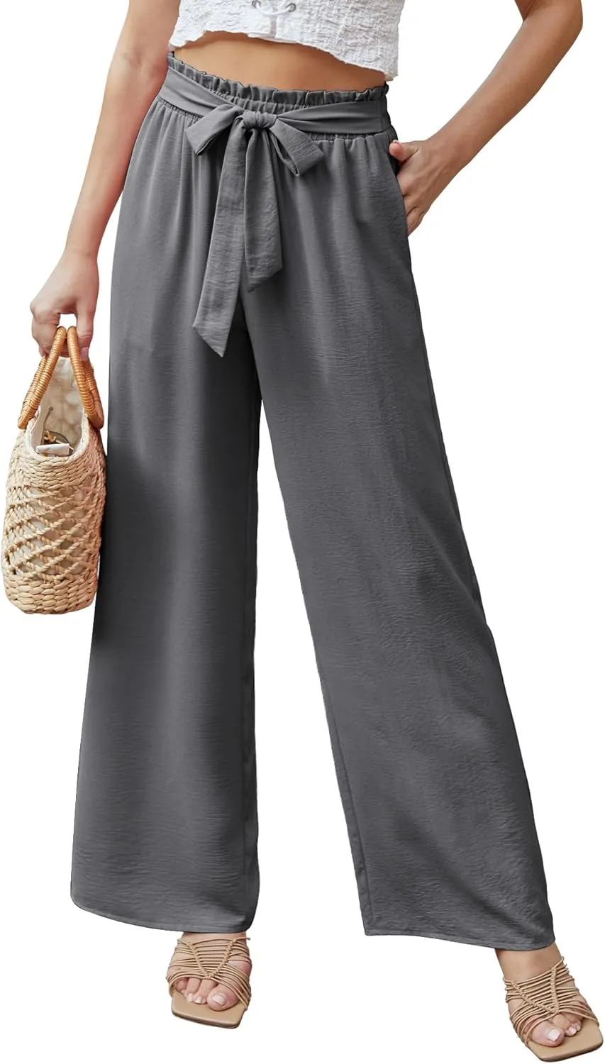 Feiersi Women Casual Wide Leg Pants High Waisted Business Work Casual Pants Loose Flowy Beach Palazzo Pants