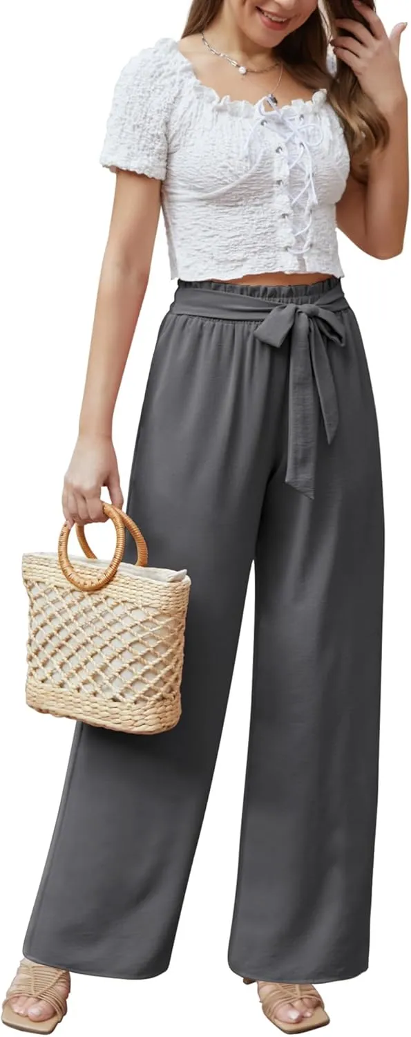 Feiersi Women Casual Wide Leg Pants High Waisted Business Work Casual Pants Loose Flowy Beach Palazzo Pants