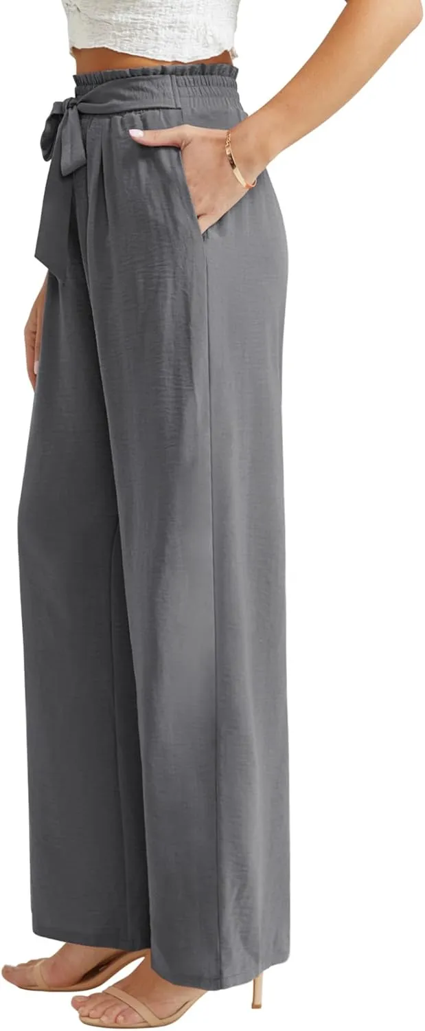 Feiersi Women Casual Wide Leg Pants High Waisted Business Work Casual Pants Loose Flowy Beach Palazzo Pants