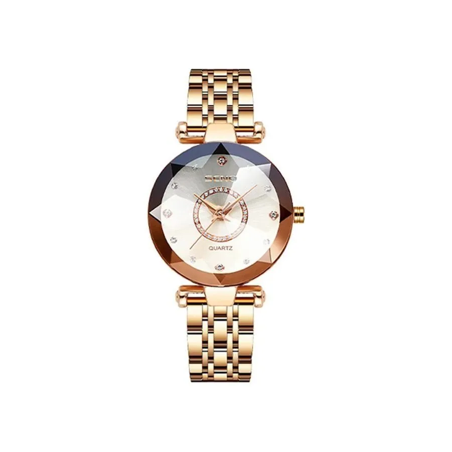 Feminine Diamond Watch with Slim Band and Medium Dial Size