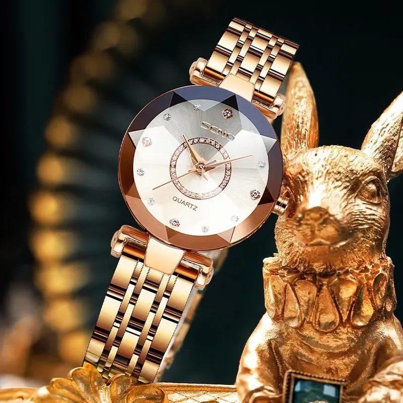 Feminine Diamond Watch with Slim Band and Medium Dial Size