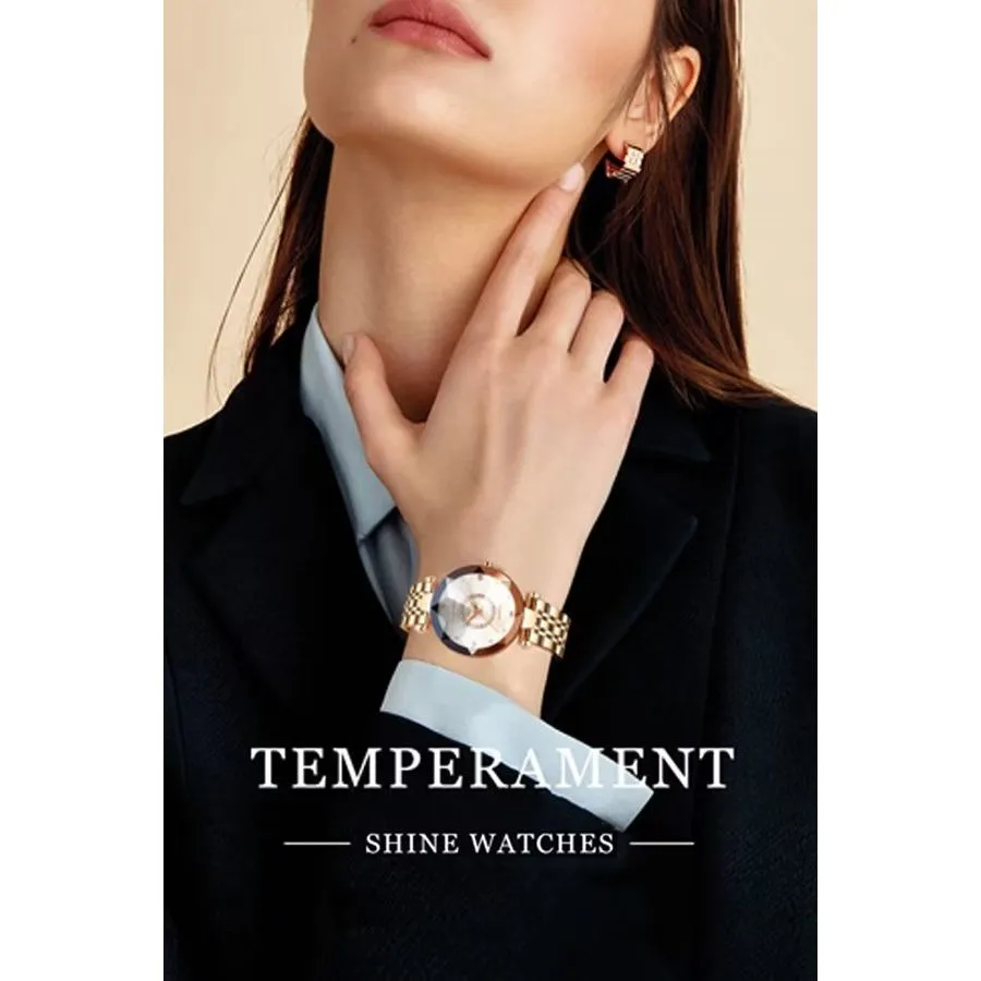 Feminine Diamond Watch with Slim Band and Medium Dial Size