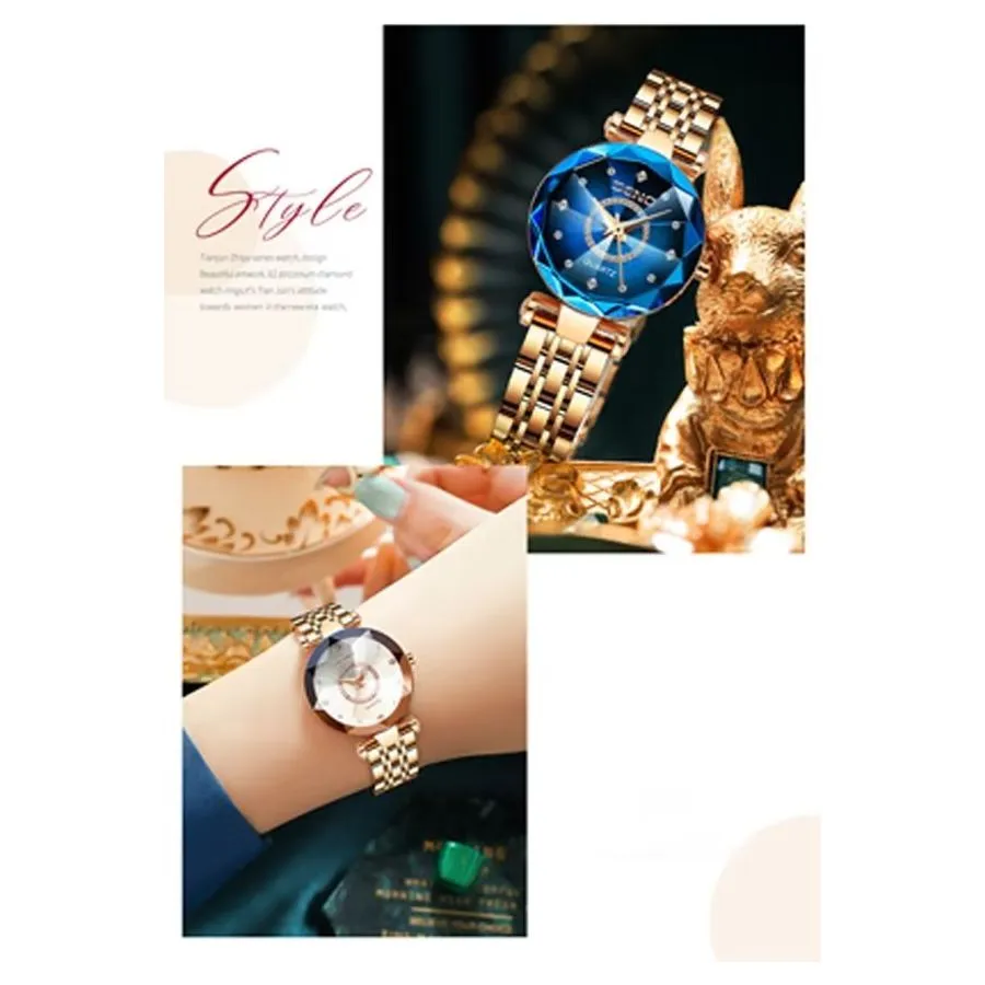 Feminine Diamond Watch with Slim Band and Medium Dial Size