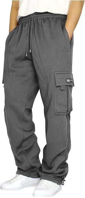 Fleece Cargo Pants for Men Casual Solid Plus Size Loose Fit Sweatpants Mens Baggy Stretch Waist Hiking Work Pants
