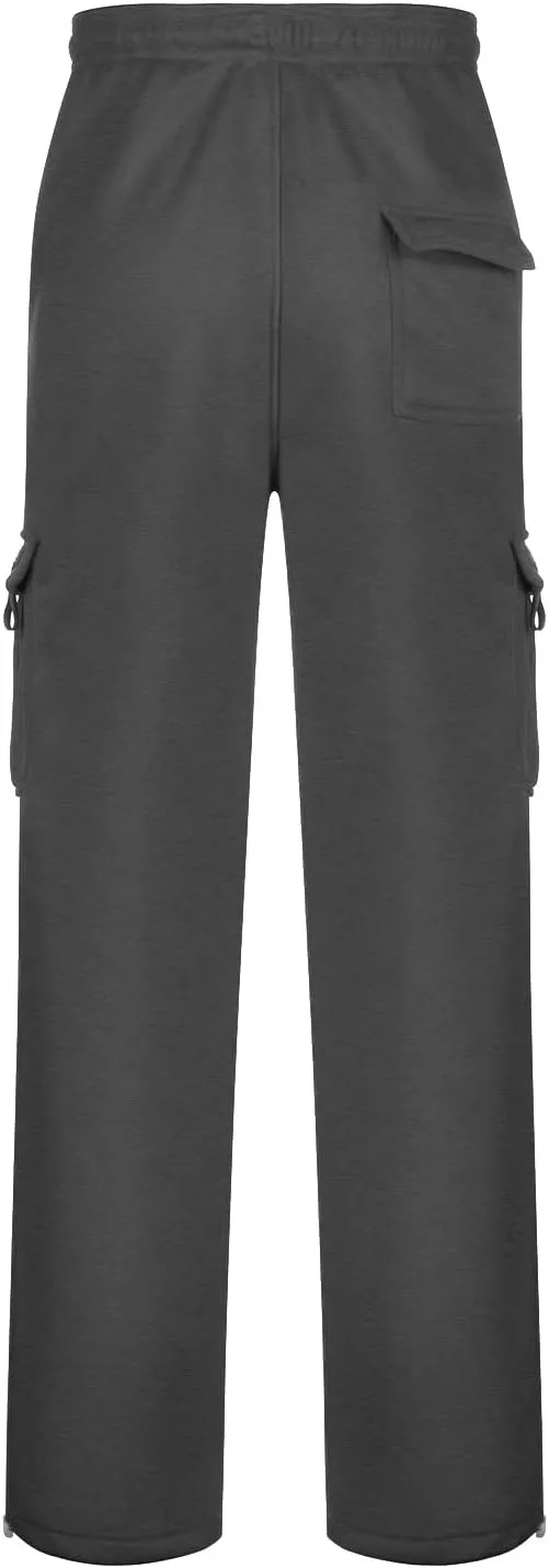Fleece Cargo Pants for Men Casual Solid Plus Size Loose Fit Sweatpants Mens Baggy Stretch Waist Hiking Work Pants