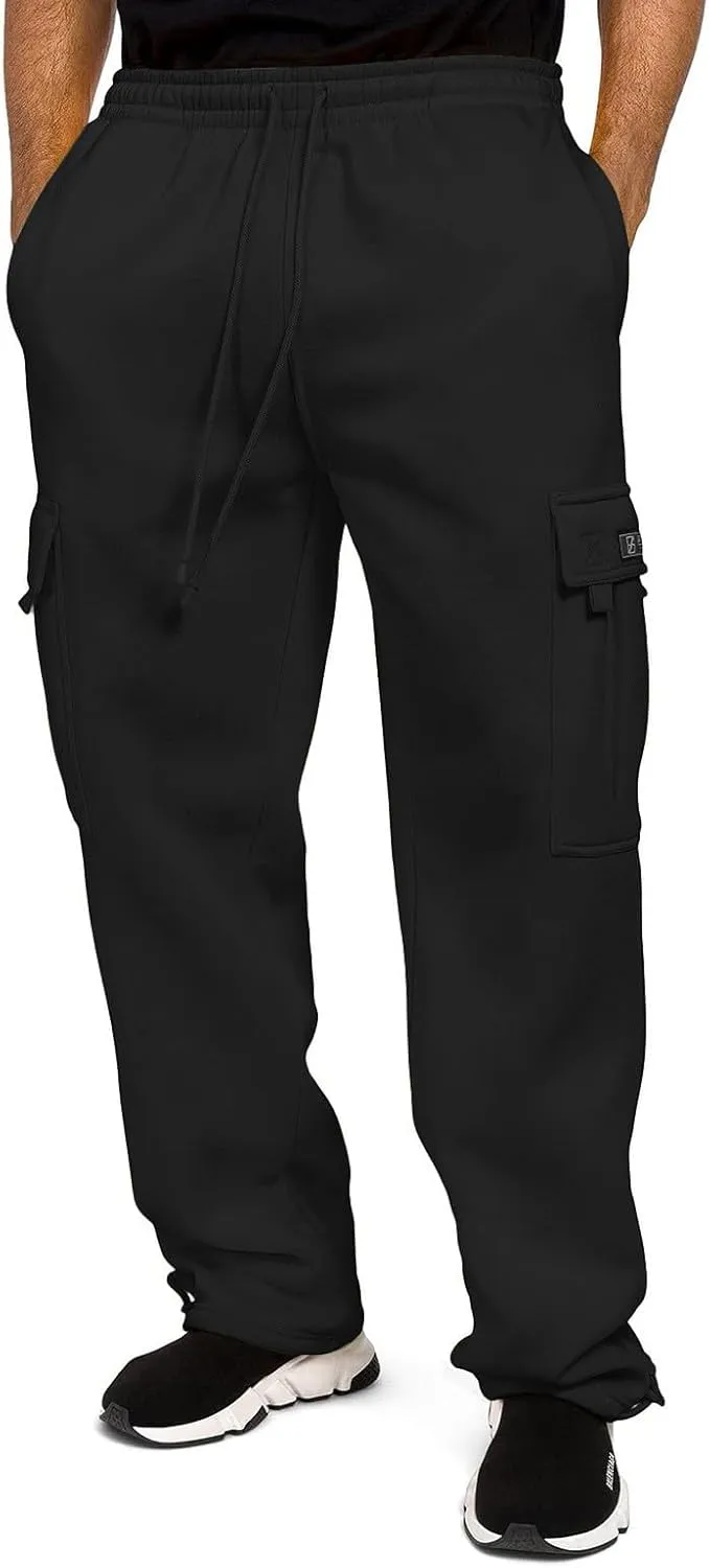 Fleece Cargo Pants for Men Casual Solid Plus Size Loose Fit Sweatpants Mens Baggy Stretch Waist Hiking Work Pants