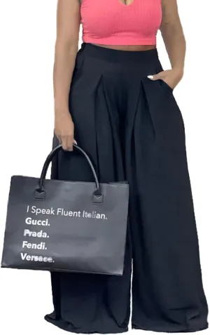Flowy Pants for Women Casual High Waisted Wide Leg Palazzo Pants Trousers with Pocket Plus Size