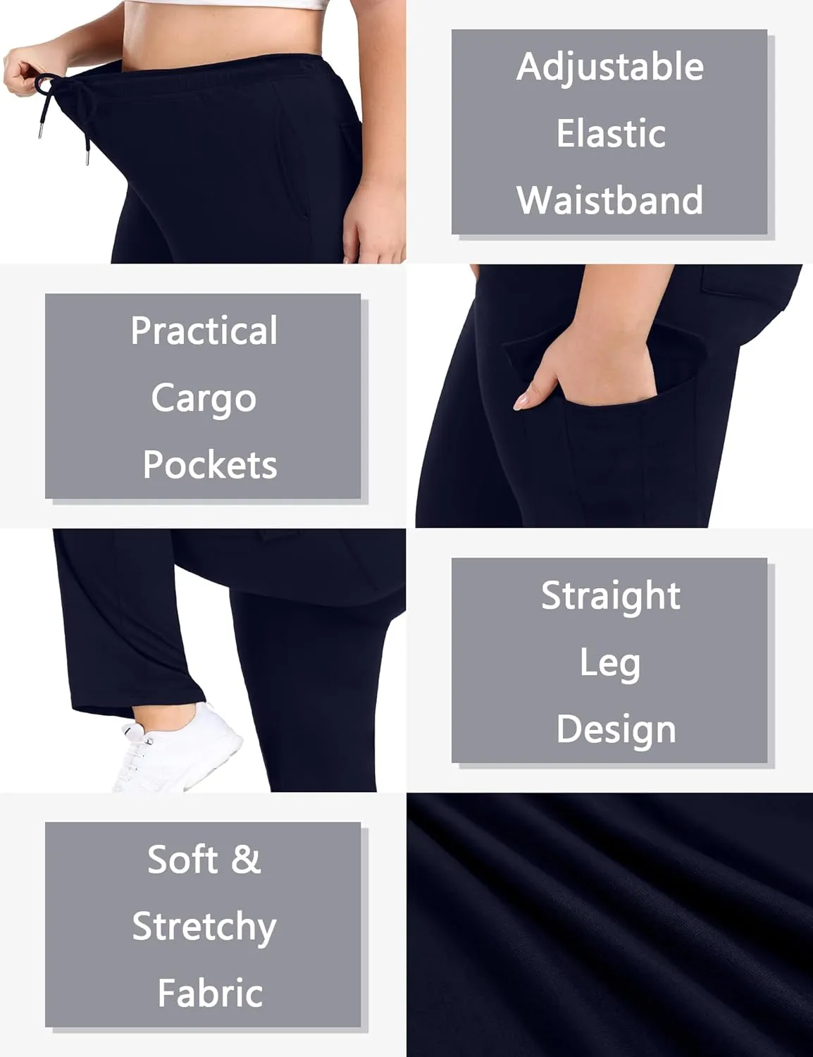 FOREYOND Plus Size Women's Cargo Sweatpants Casual Straight Leg Lounge Pants Drawstring High Waist Joggers with Pockets
