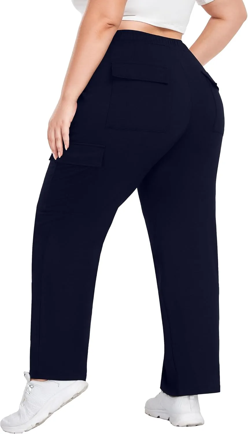 FOREYOND Plus Size Women's Cargo Sweatpants Casual Straight Leg Lounge Pants Drawstring High Waist Joggers with Pockets