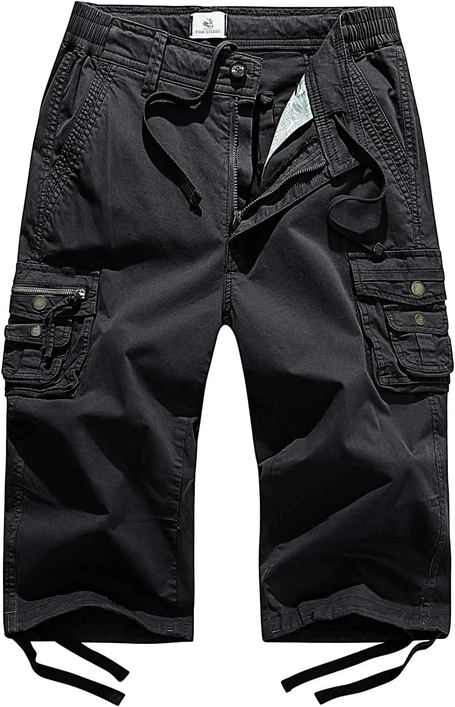 FOURSTEEDS Women's Mid Rise Cargo Capris Elastic Waist Drawstring Multi Pocket Working Tactical Hiking Cropped Cargo Pants