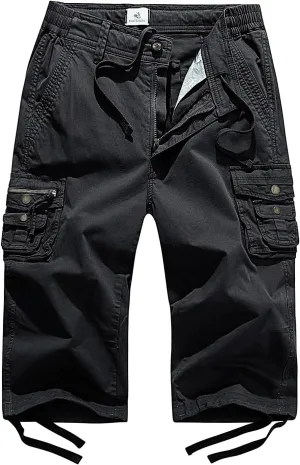 FOURSTEEDS Women's Mid Rise Cargo Capris Elastic Waist Drawstring Multi Pocket Working Tactical Hiking Cropped Cargo Pants