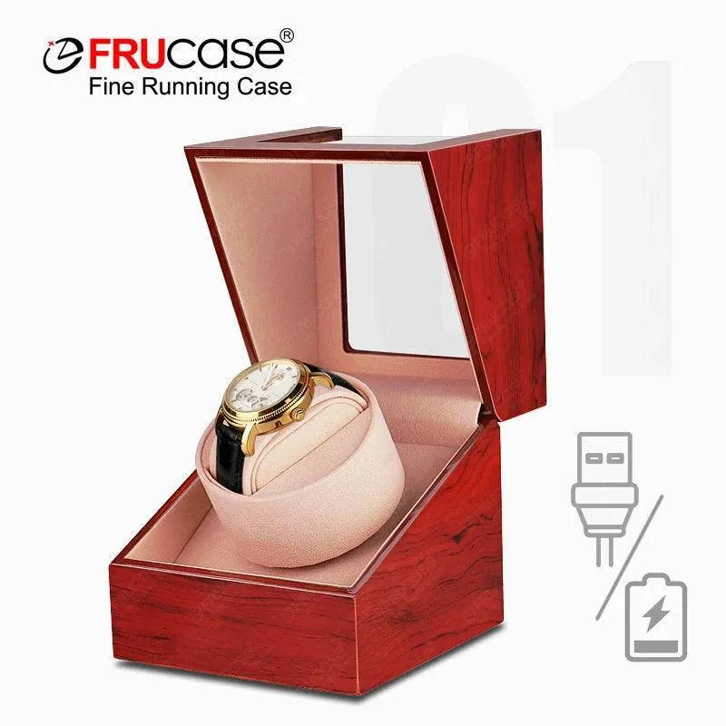 FRUCASE Wooden Watch Winder: Silent Motor, Dual Power - Luxury Timekeeping Solution