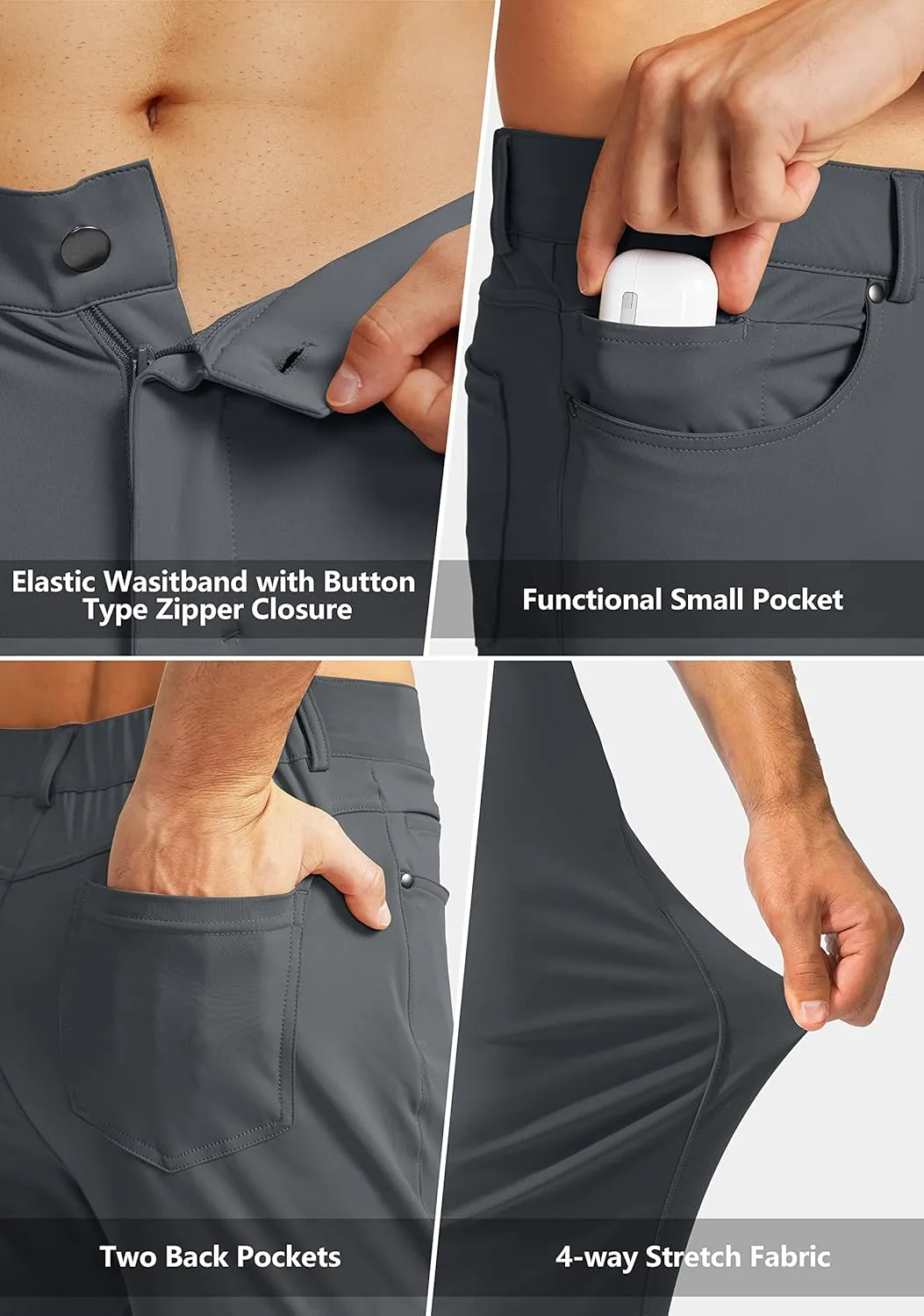 G Gradual Men's Stretch Golf Pants with 6 Pockets Slim Fit Dress Pants for Men Travel Casual Work