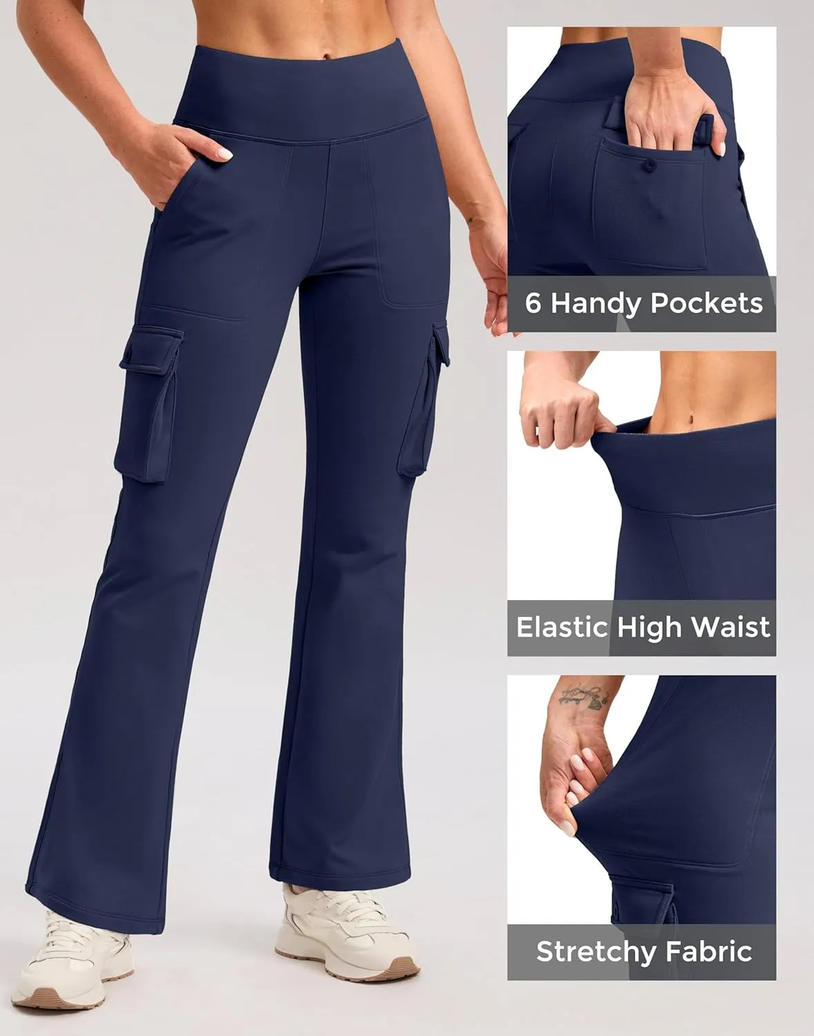 G Gradual Women's Fleece Lined Cargo Pants 6 Pockets Bootcut Water Resistant Winter Flare Leggings for Work, Hiking, Travel