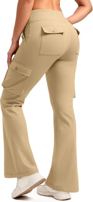 G Gradual Women's Fleece Lined Cargo Pants 6 Pockets Bootcut Water Resistant Winter Flare Leggings for Work, Hiking, Travel
