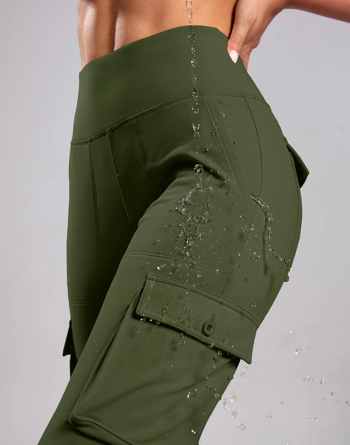 G Gradual Women's Fleece Lined Cargo Pants 6 Pockets Bootcut Water Resistant Winter Flare Leggings for Work, Hiking, Travel