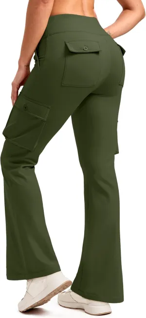 G Gradual Women's Fleece Lined Cargo Pants 6 Pockets Bootcut Water Resistant Winter Flare Leggings for Work, Hiking, Travel