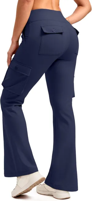 G Gradual Women's Fleece Lined Cargo Pants 6 Pockets Bootcut Water Resistant Winter Flare Leggings for Work, Hiking, Travel