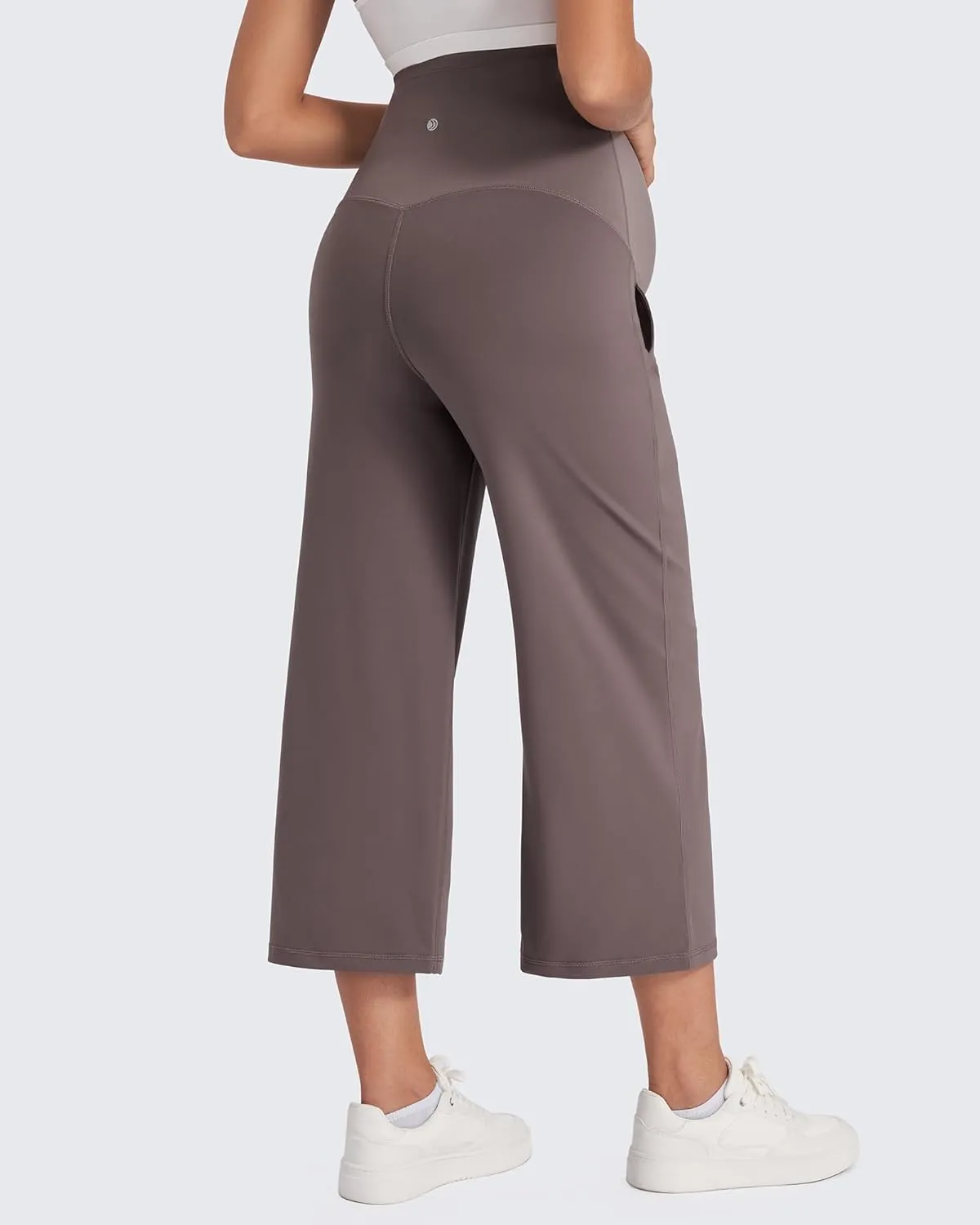 G4Free Wide Leg Maternity Yoga Capris Over The Belly Stretch Pregnancy Cropped Pants with Pockets